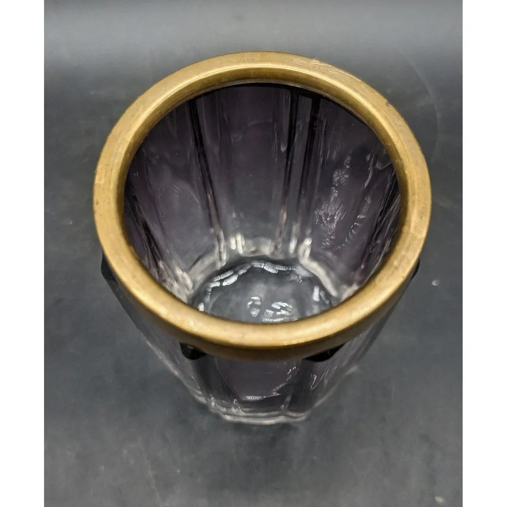 Moser Amethyst Faceted Art Glass Vase with Brass Rim Purple Ombre Bohemian 4